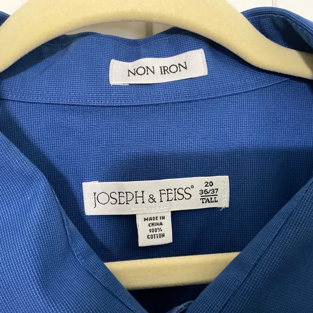 Joseph & Feiss Mens Blue‎ Dress Shirt Button Front Long Sleeve Non Iron Size 20T